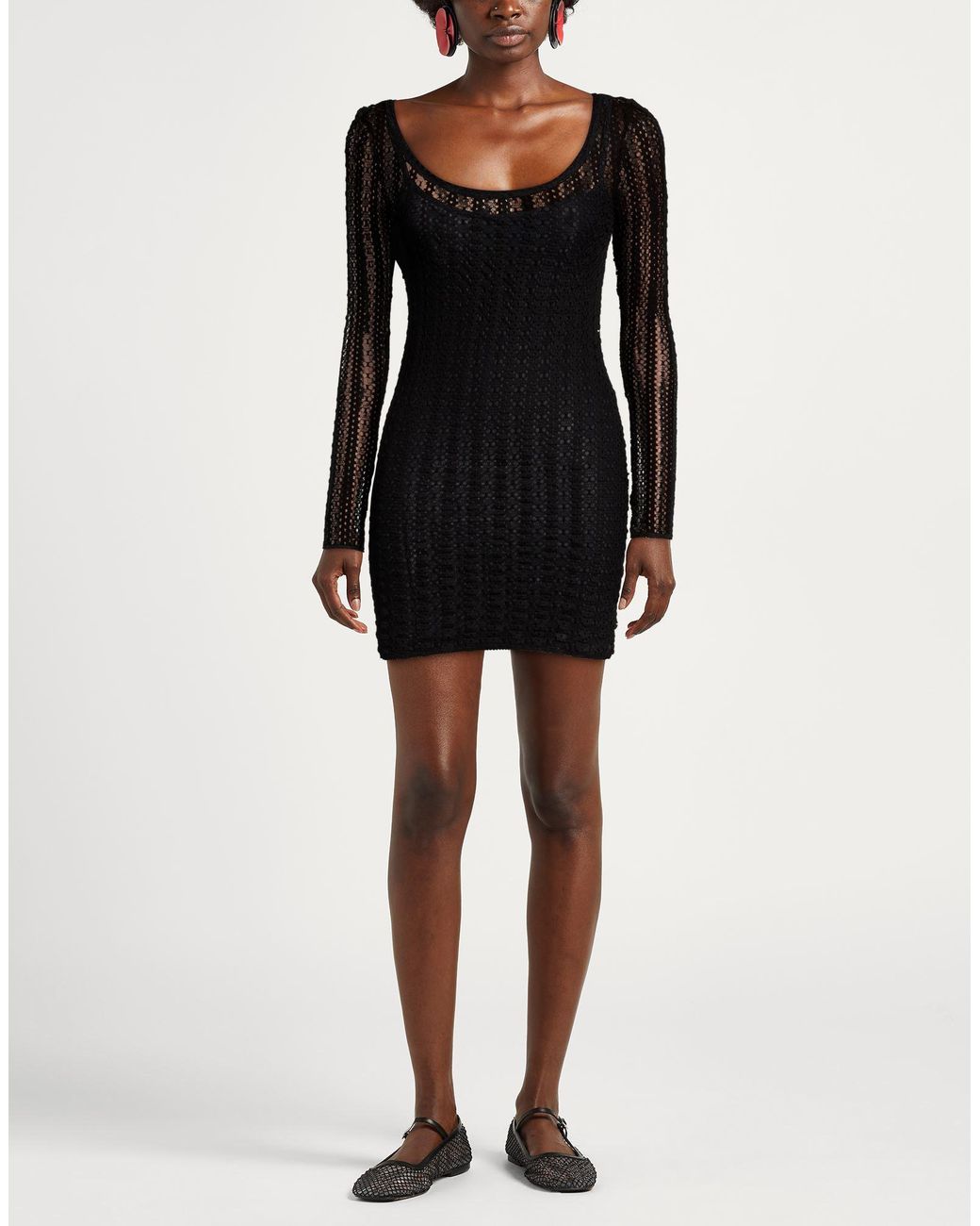 Pinko Black Mini Dress Cotton, Polyamide, Elastane