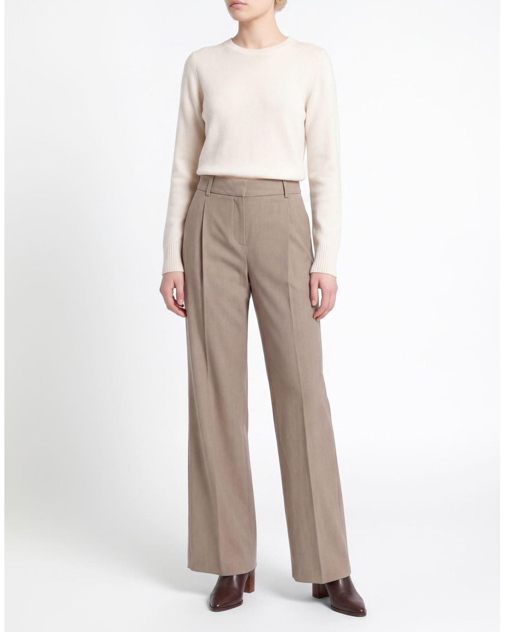 Marella Brown Khaki Pants Polyester, Viscose, Wool, Elastane