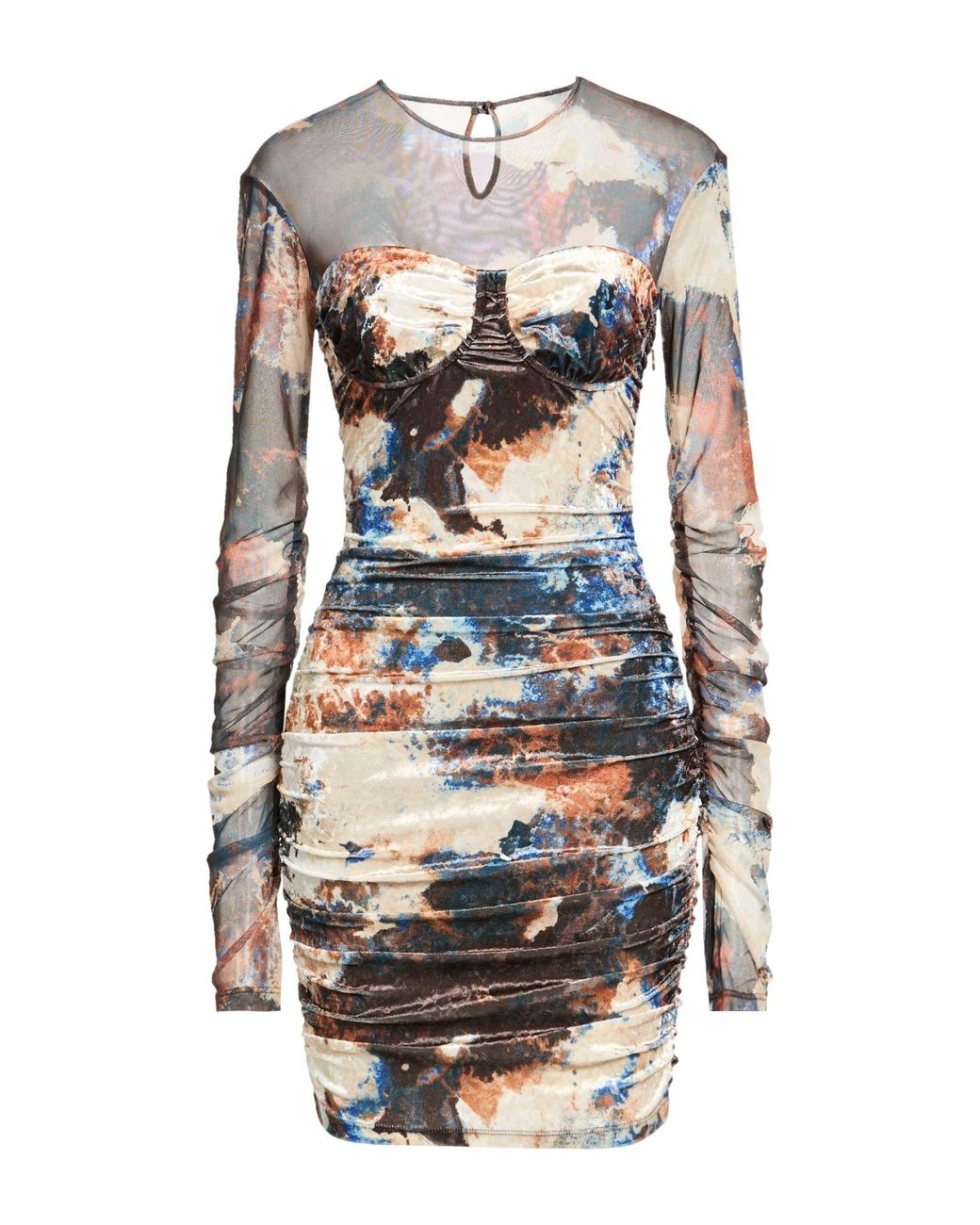 Just Cavalli Gray Cream Mini Dress Polyester, Elastane