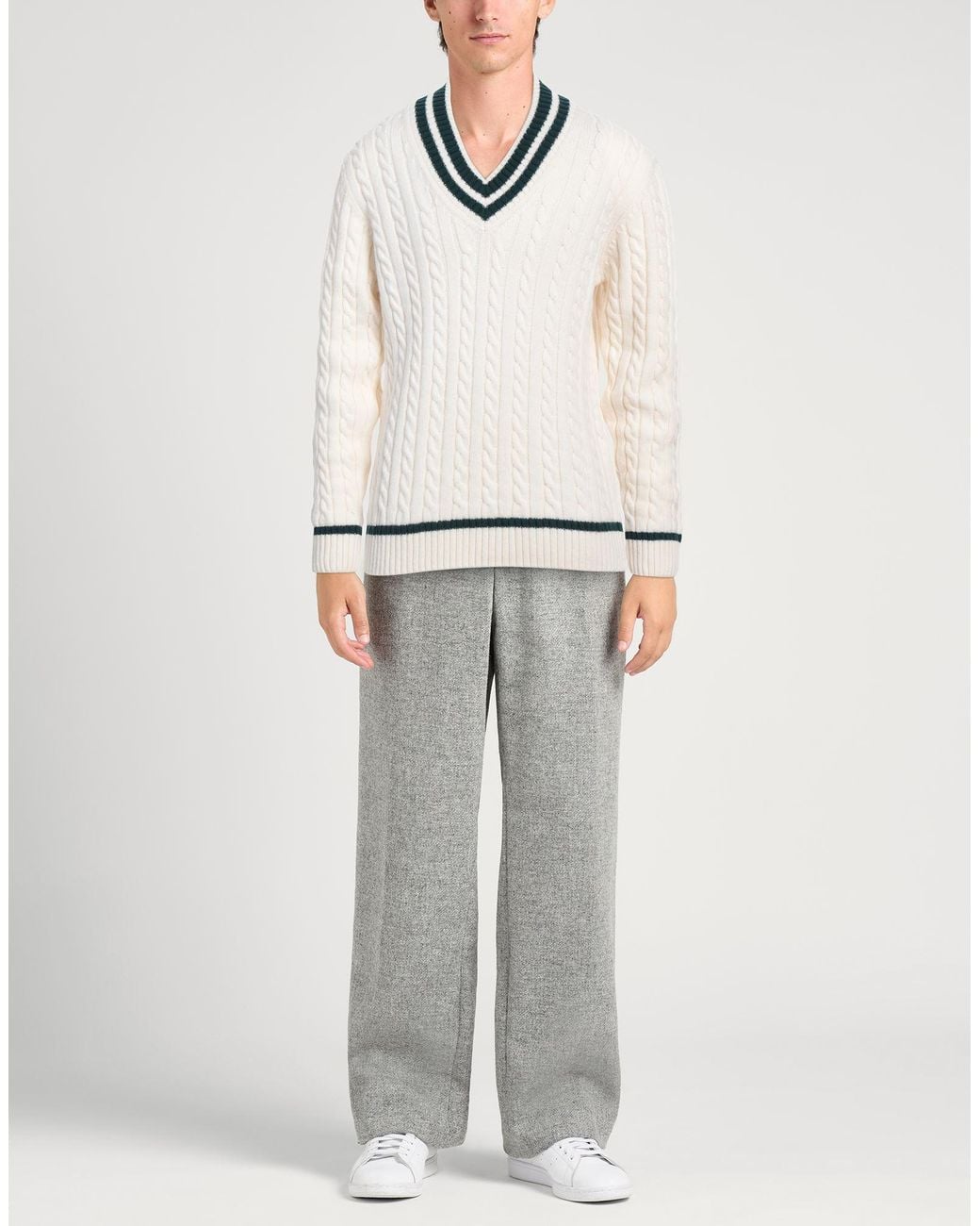 Zanone White Cream Sweater Virgin Wool for men