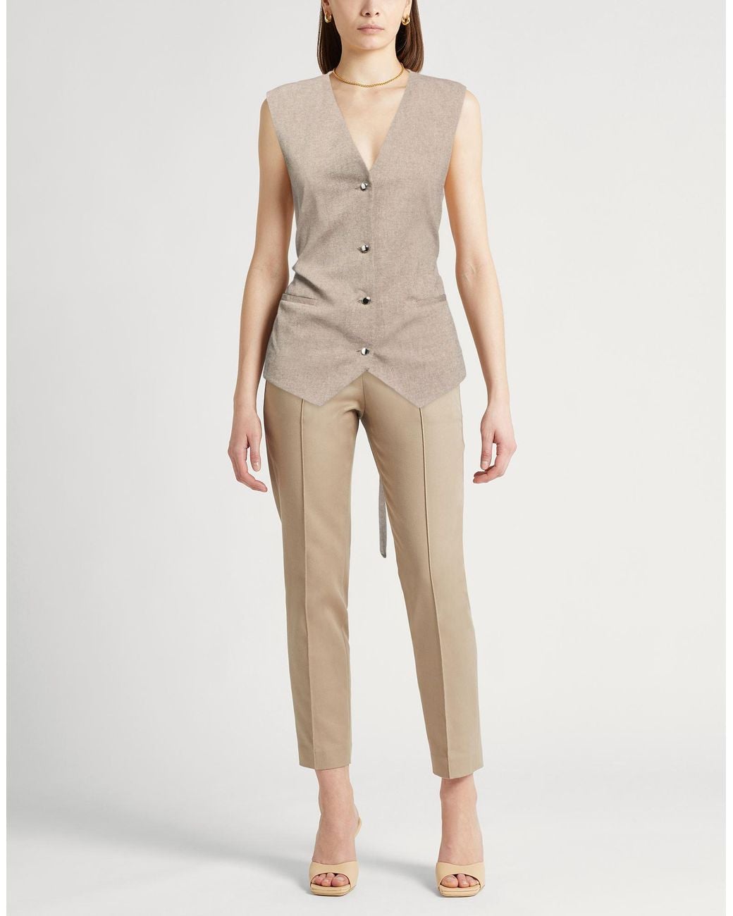 Alysi Natural Crème Khaki Tailored Vest Viscose, Cotton