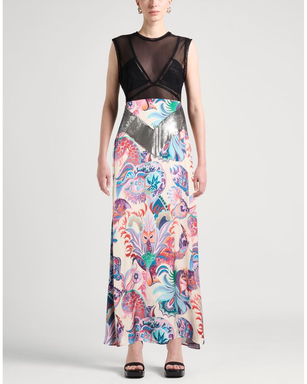 Rabanne White Ivory Maxi Skirt Polyester, Aluminum