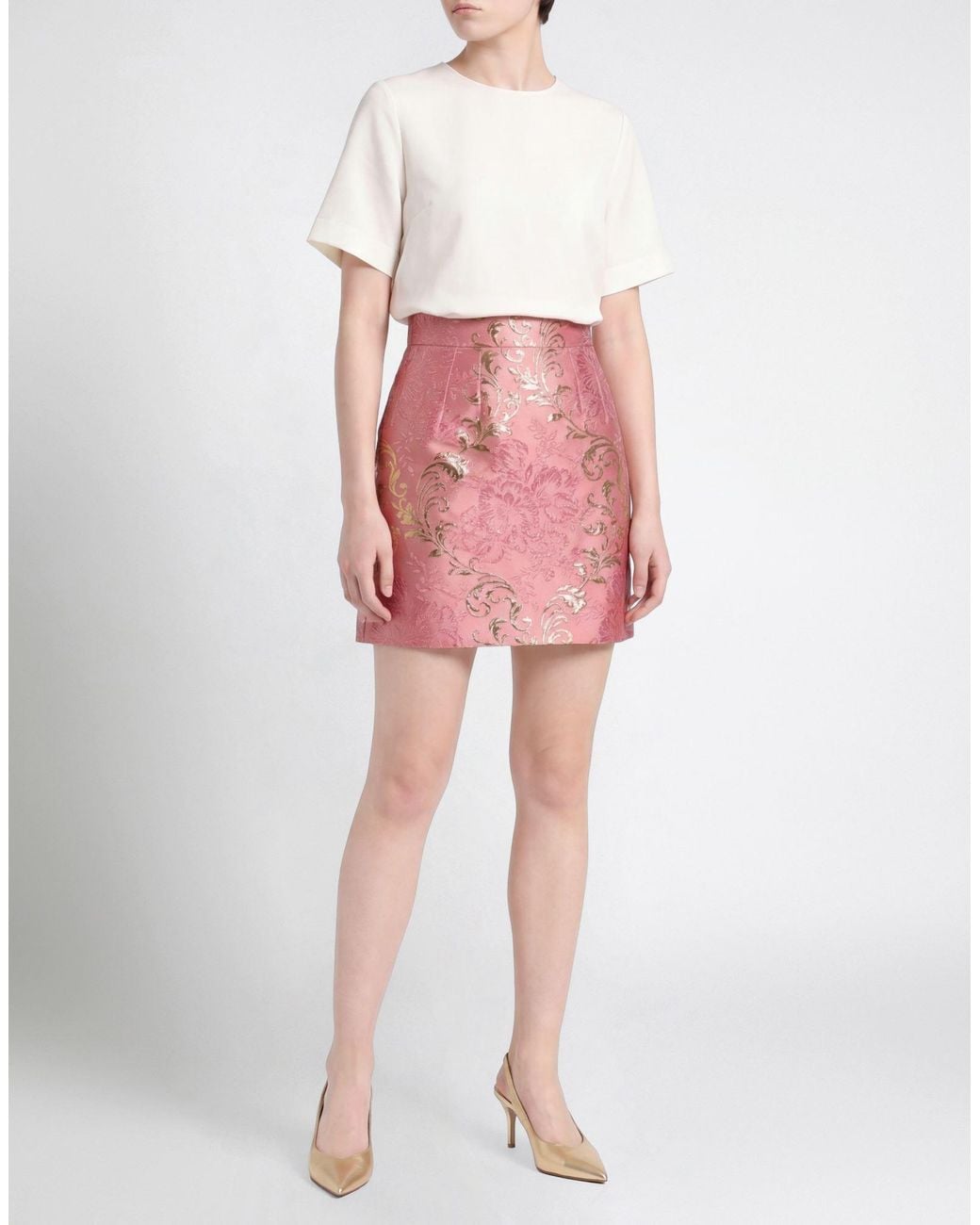 Dolce & Gabbana Pink Mini Skirt Polyester, Metallic Polyester, Silk, Polyamide