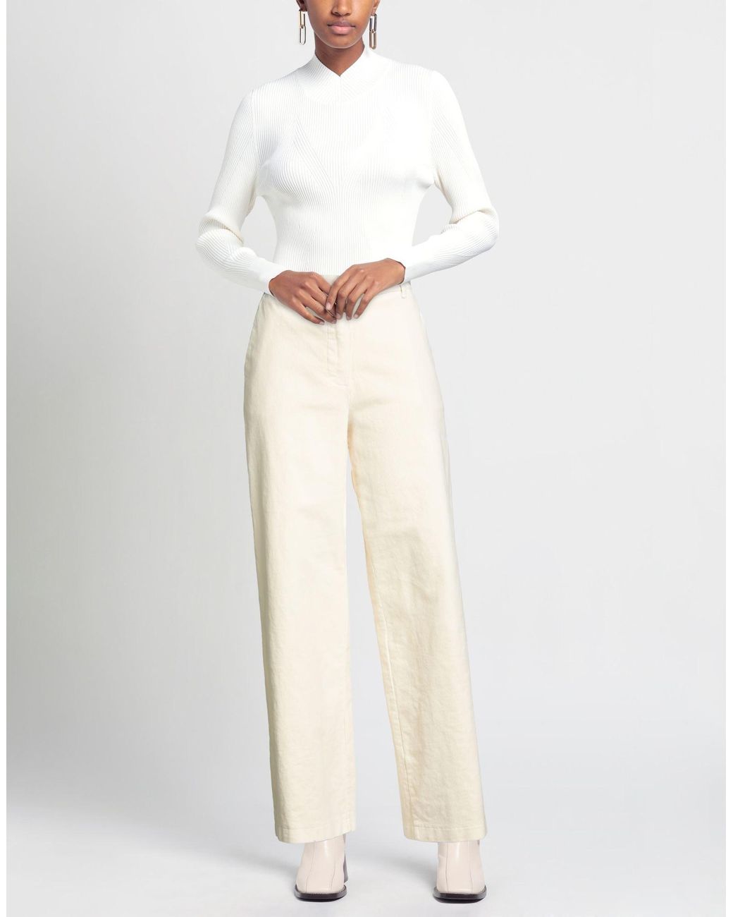 Rebel Queen White Ivory Pants Cotton, Elastane