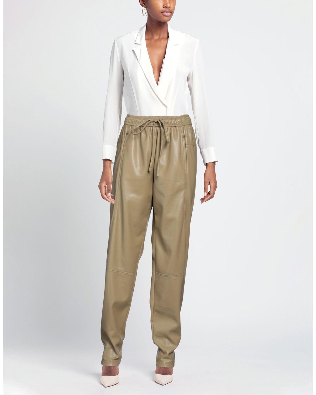 Low Classic Natural Khaki Pants Polyester, Polyurethane