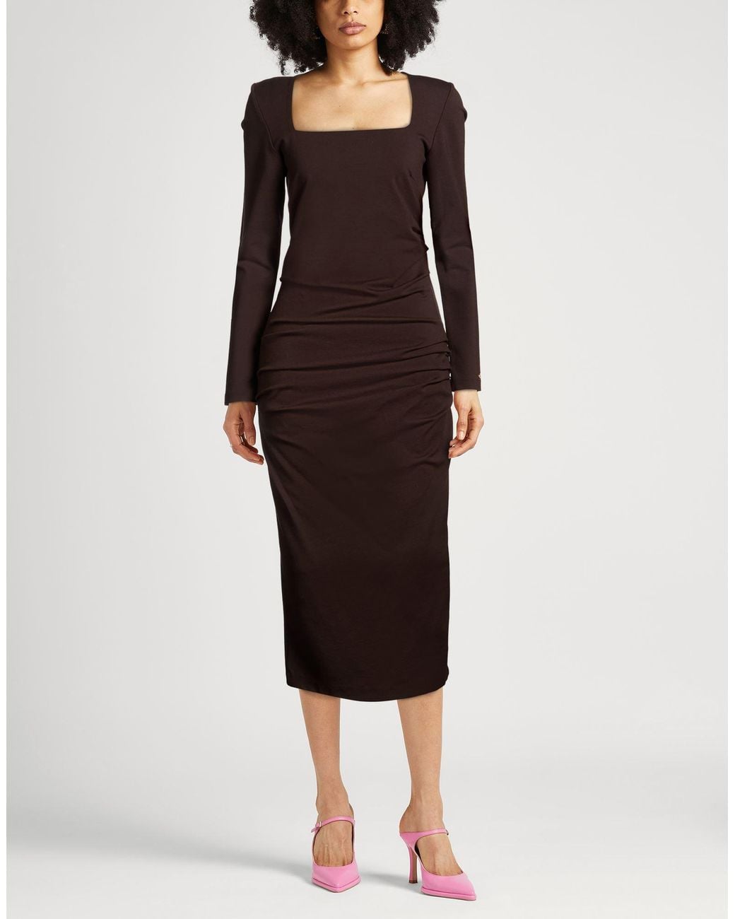 Blumarine Dark Midi Dress Viscose, Polyamide, Elastane in Brown
