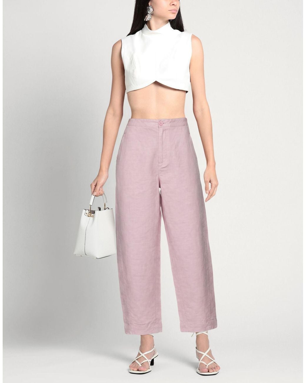 European Culture Pink Pants Rayon, Viscose, Cotton, Linen, Elastane