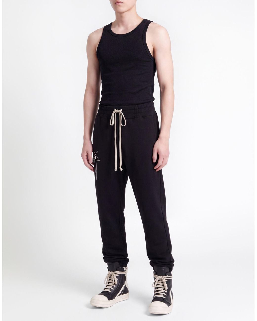 Rick Owens X Champion Black Pants Cotton for men