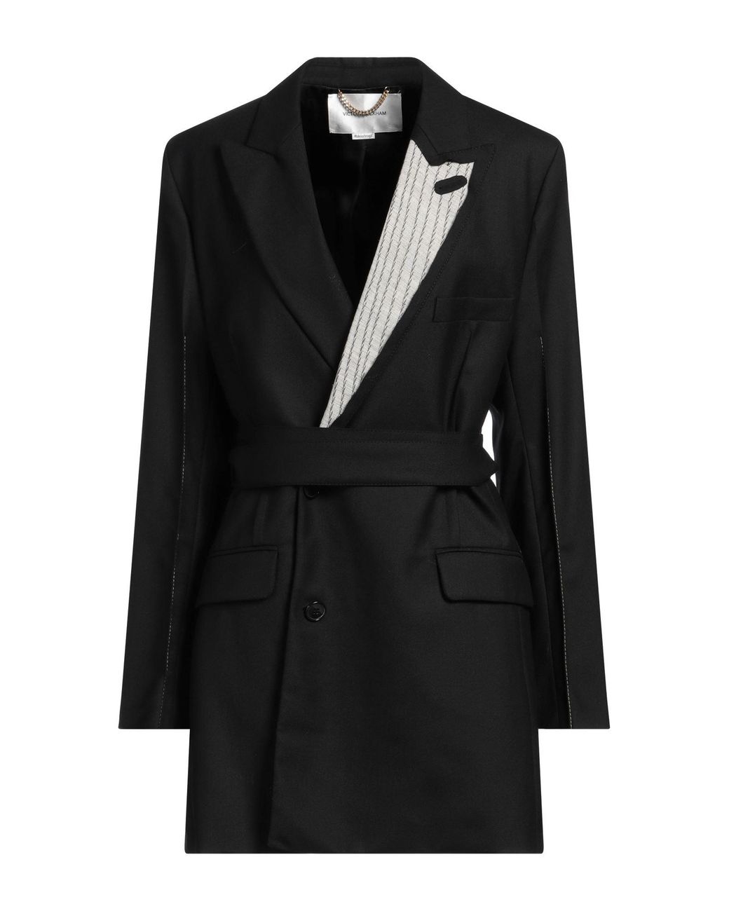 Victoria Beckham Black Overcoat & Trench Coat Polyester, Virgin Wool, Elastane, Brass