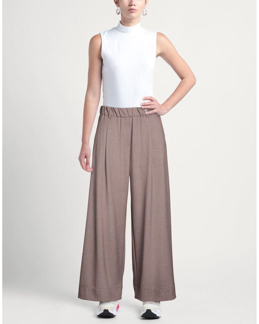 Myths Brown Light Pants Polyester, Viscose, Elastane