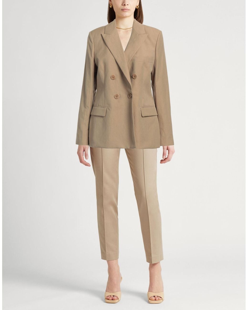 Aspesi Brown Khaki Blazer Linen, Polyester, Wool