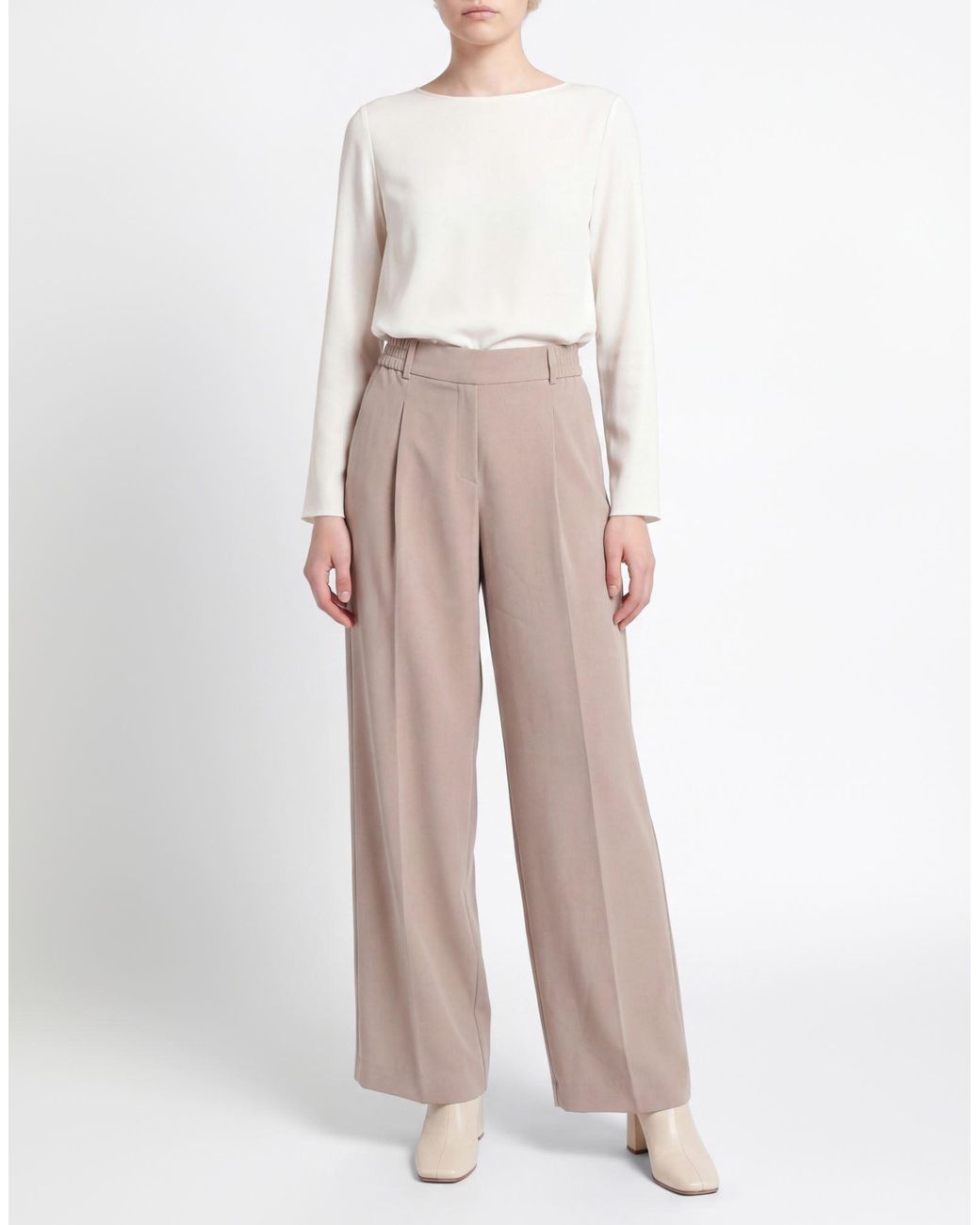 D.exterior Natural Khaki Pants Polyester, Elastane