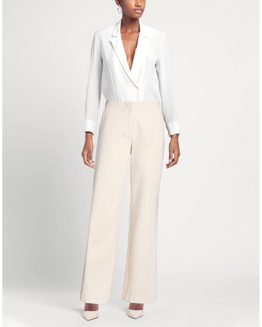 alma sanchez White Pants Polyester, Elastane
