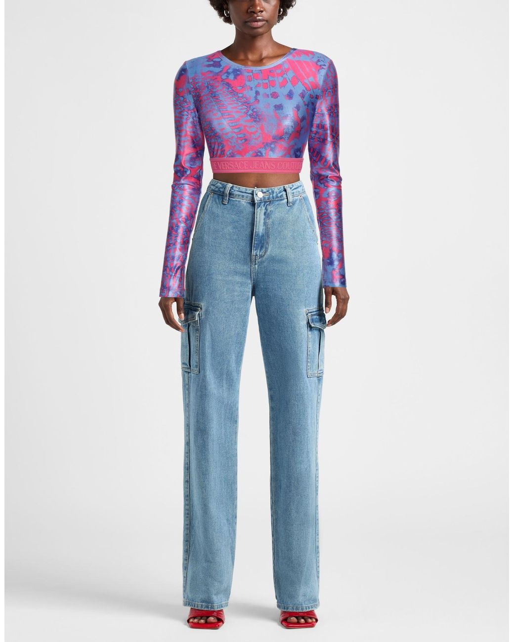 Versace Jeans Couture Purple Fuchsia Top Polyester, Elastane