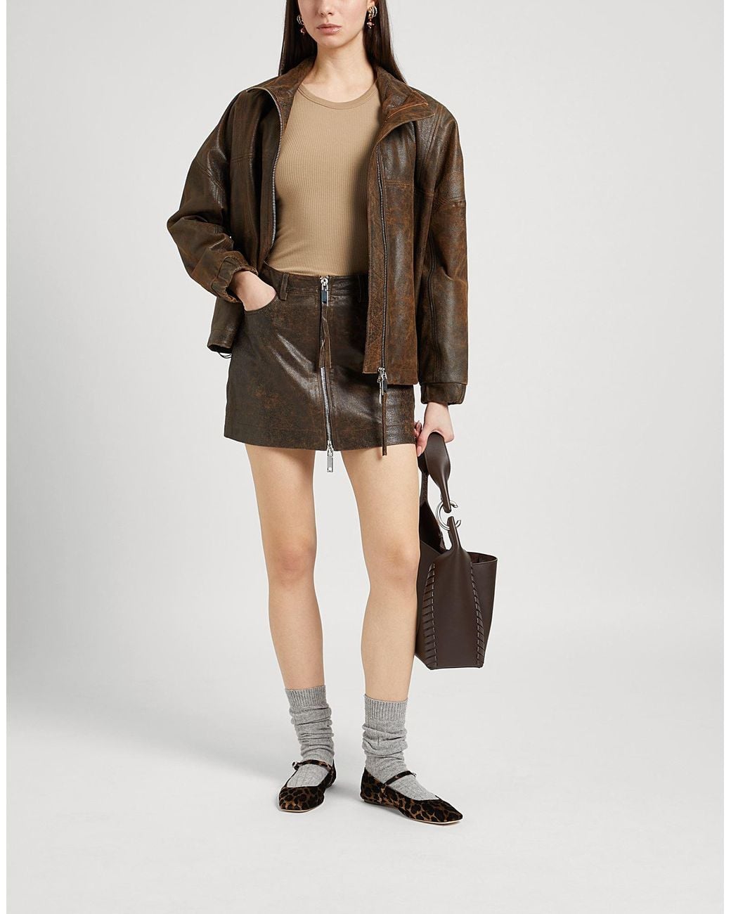 MAX&Co. Brown Serbia Mini Skirt Lambskin