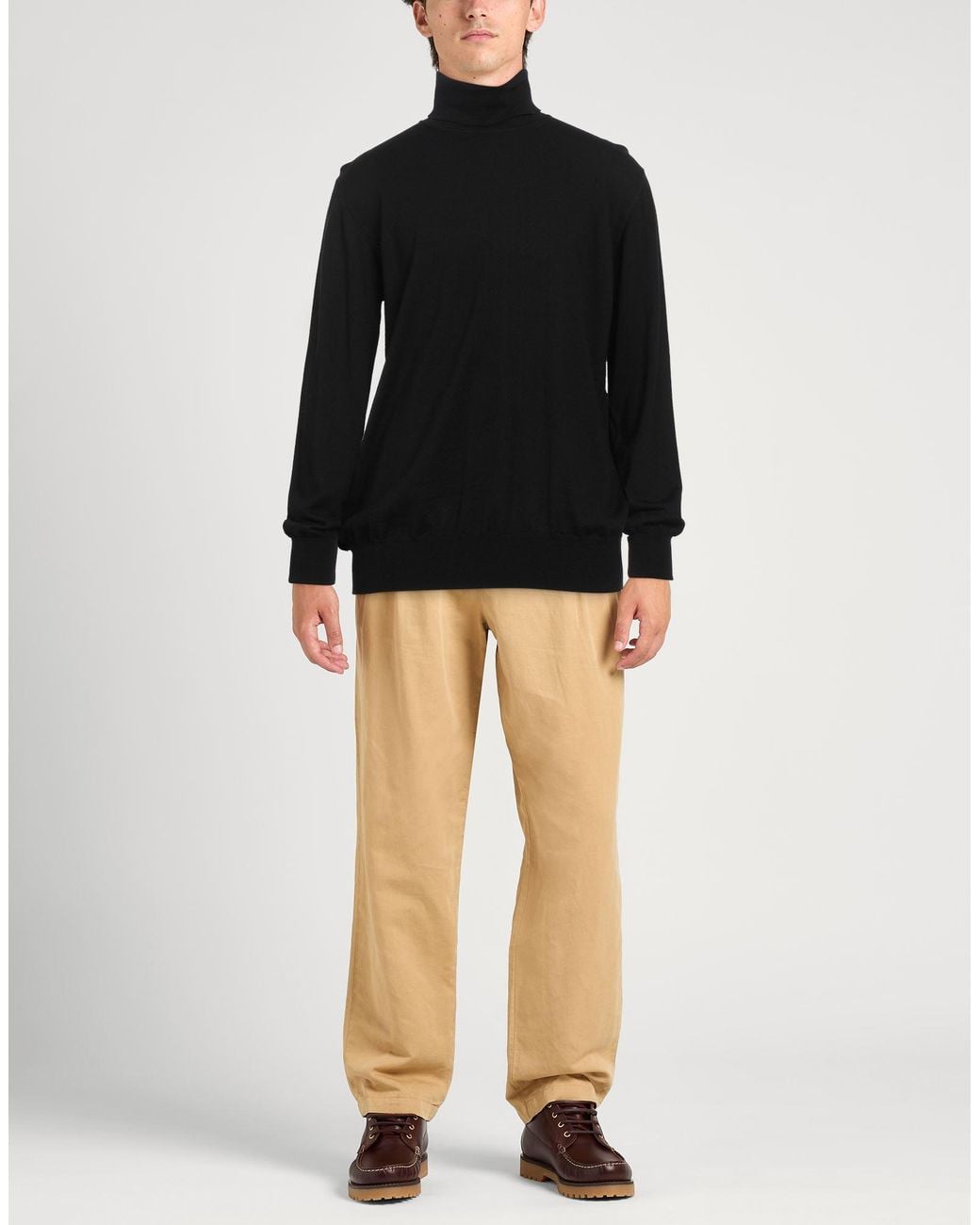 Alpha Studio Black Turtleneck Merino Wool, Ovine Leather for men