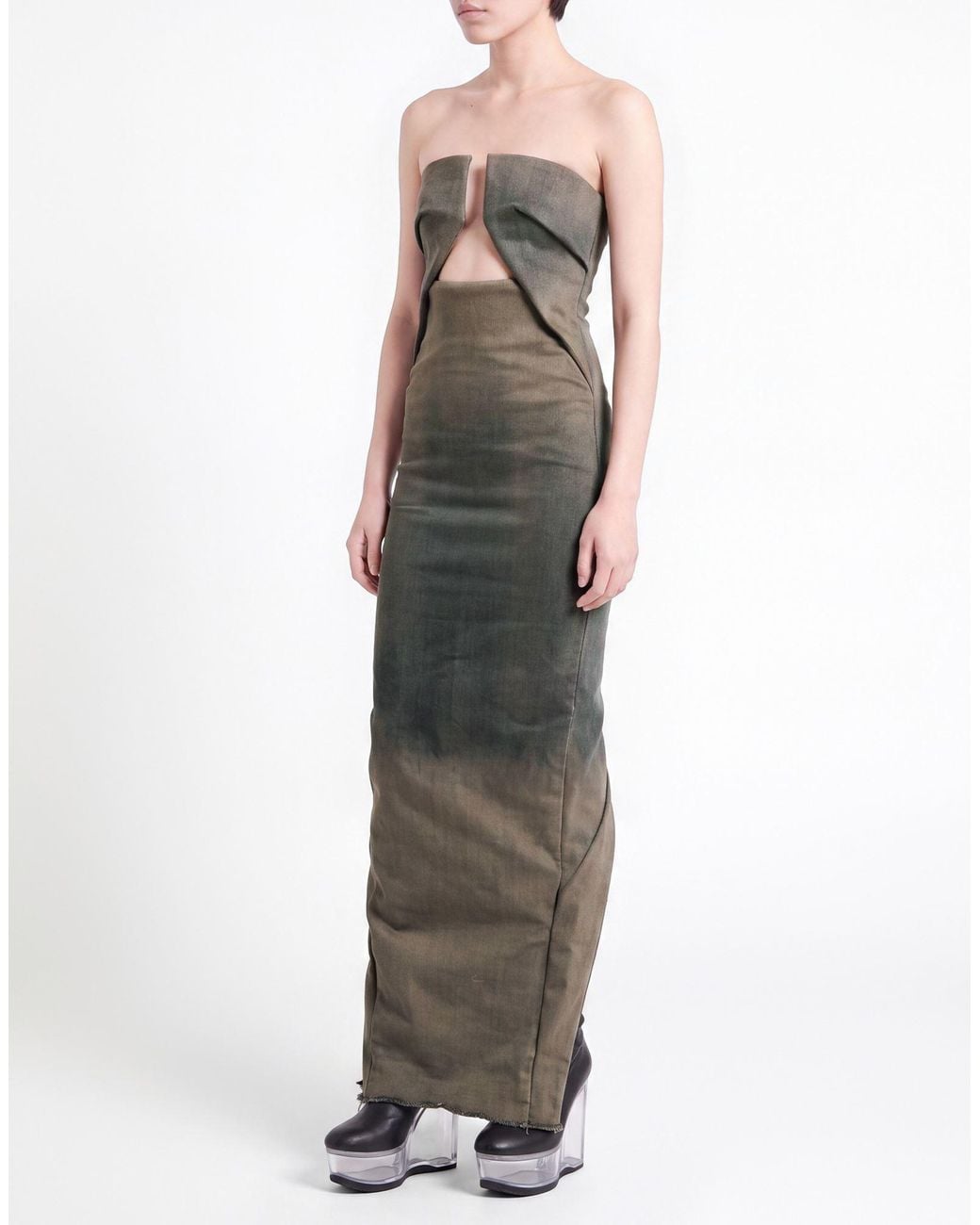Rick Owens Gray Maxi Dress Cotton, Elastomultiester, Natural Rubber