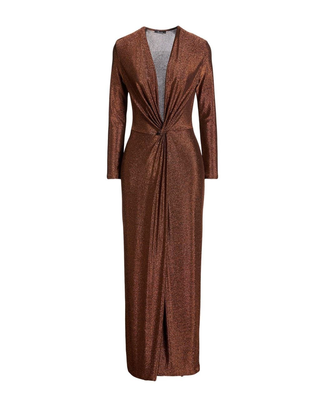 Hanita Brown Bronze Maxi Dress Nylon, Metallic Fiber, Elastane