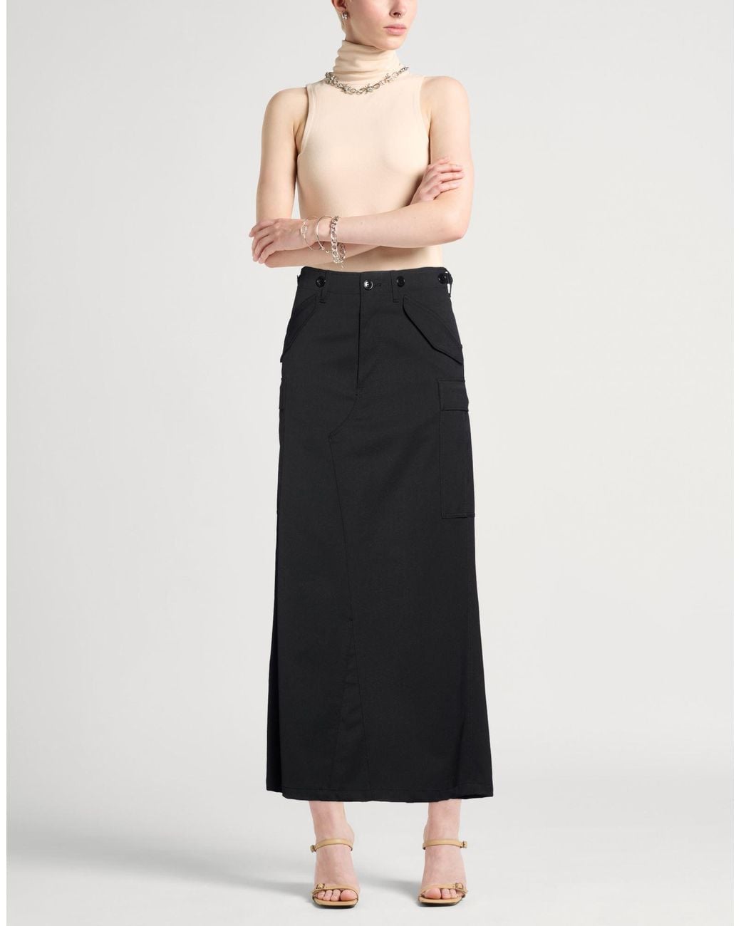 Junya Watanabe Black Maxi Skirt Polyester, Wool