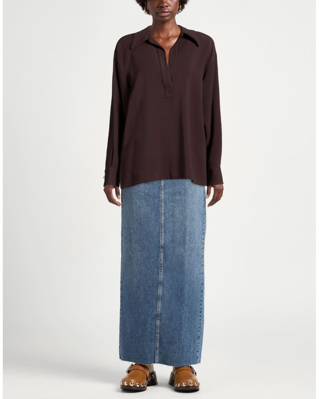 Ottod'Ame Brown Top Polyester, Viscose, Elastane