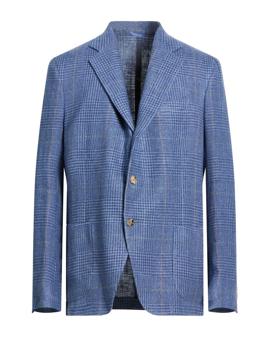 De Petrillo Blue Blazer Linen, Cotton for men