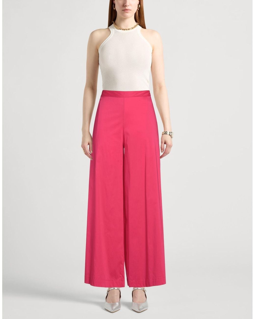Liviana Conti Pink Wide-Leg Woven Pants with Zipper Fastening