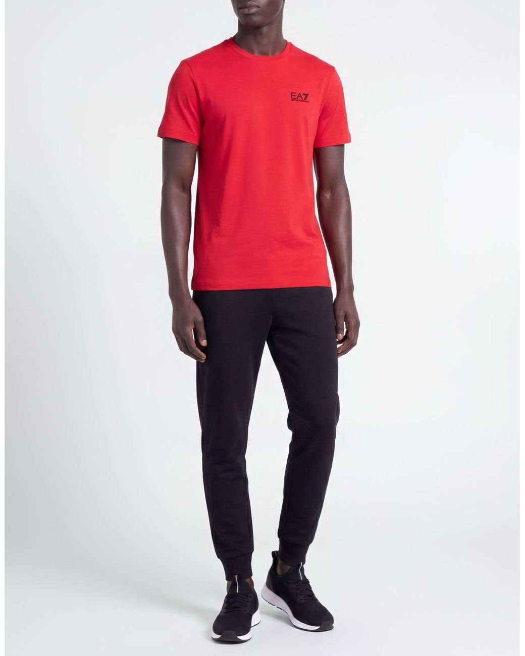 EA7 Red T-Shirt Cotton, Elastane for men