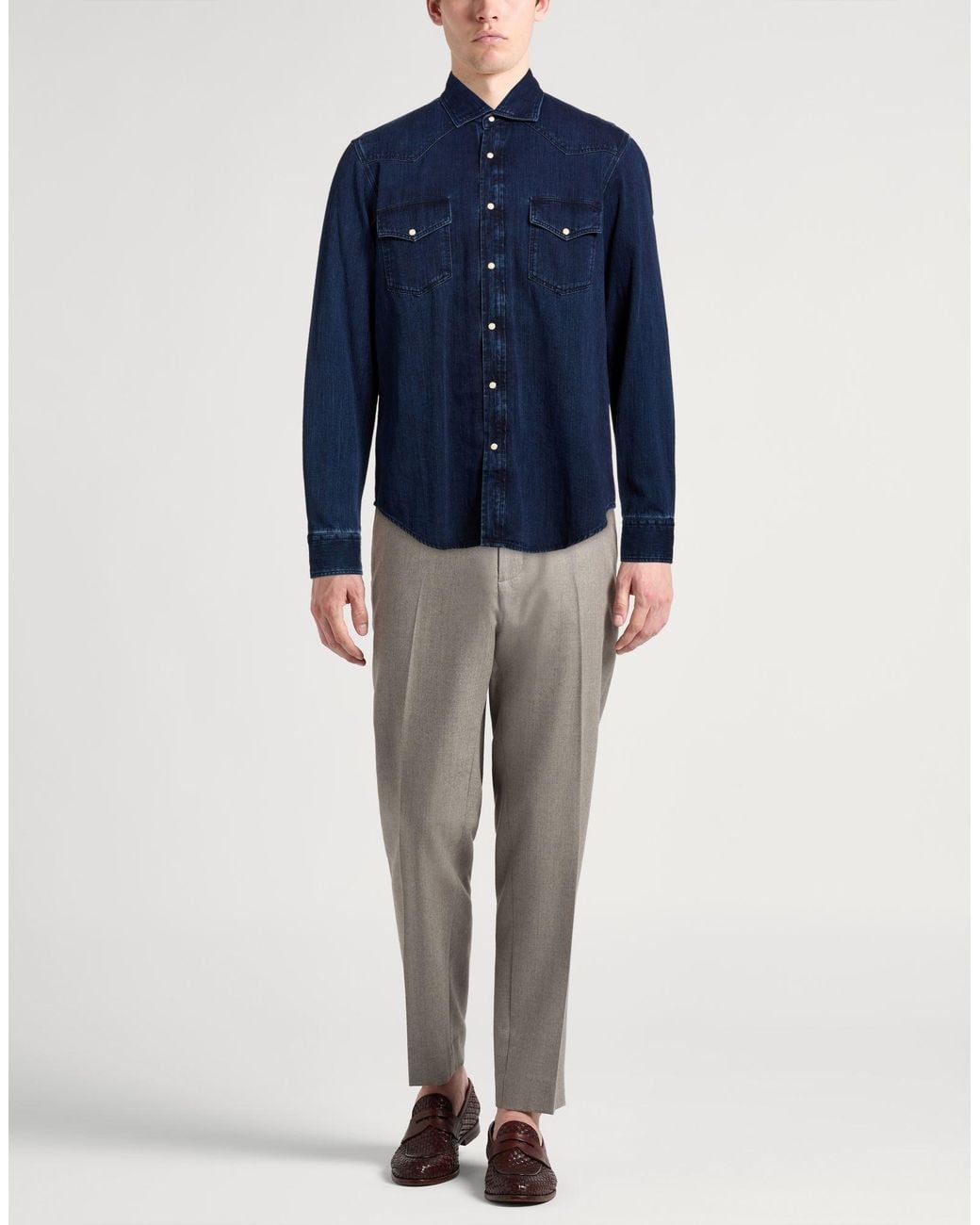 Moorer Blue Denim Shirt Cotton for men