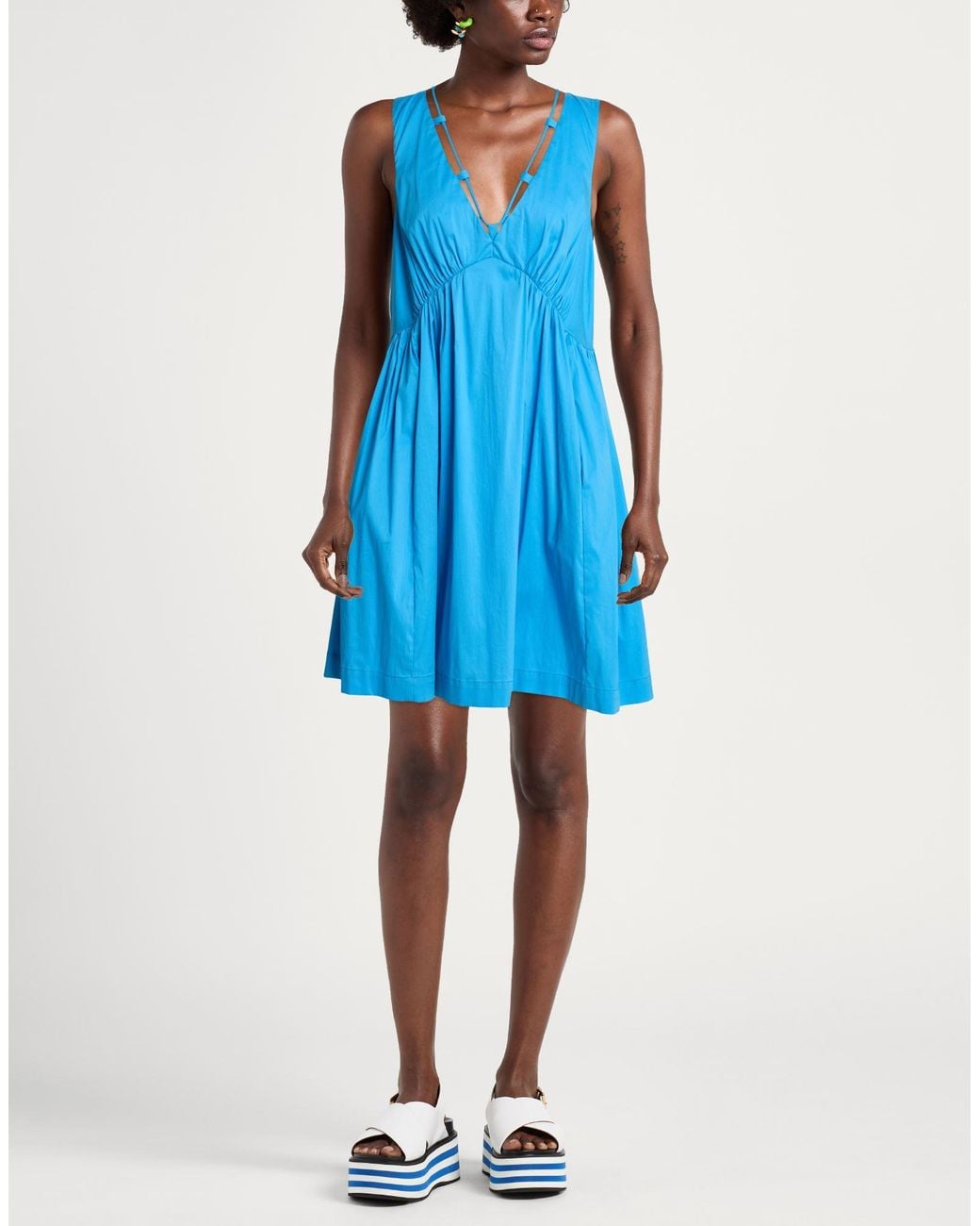 Pinko Blue Mini Dress Cotton, Polyamide, Elastane, Polyester