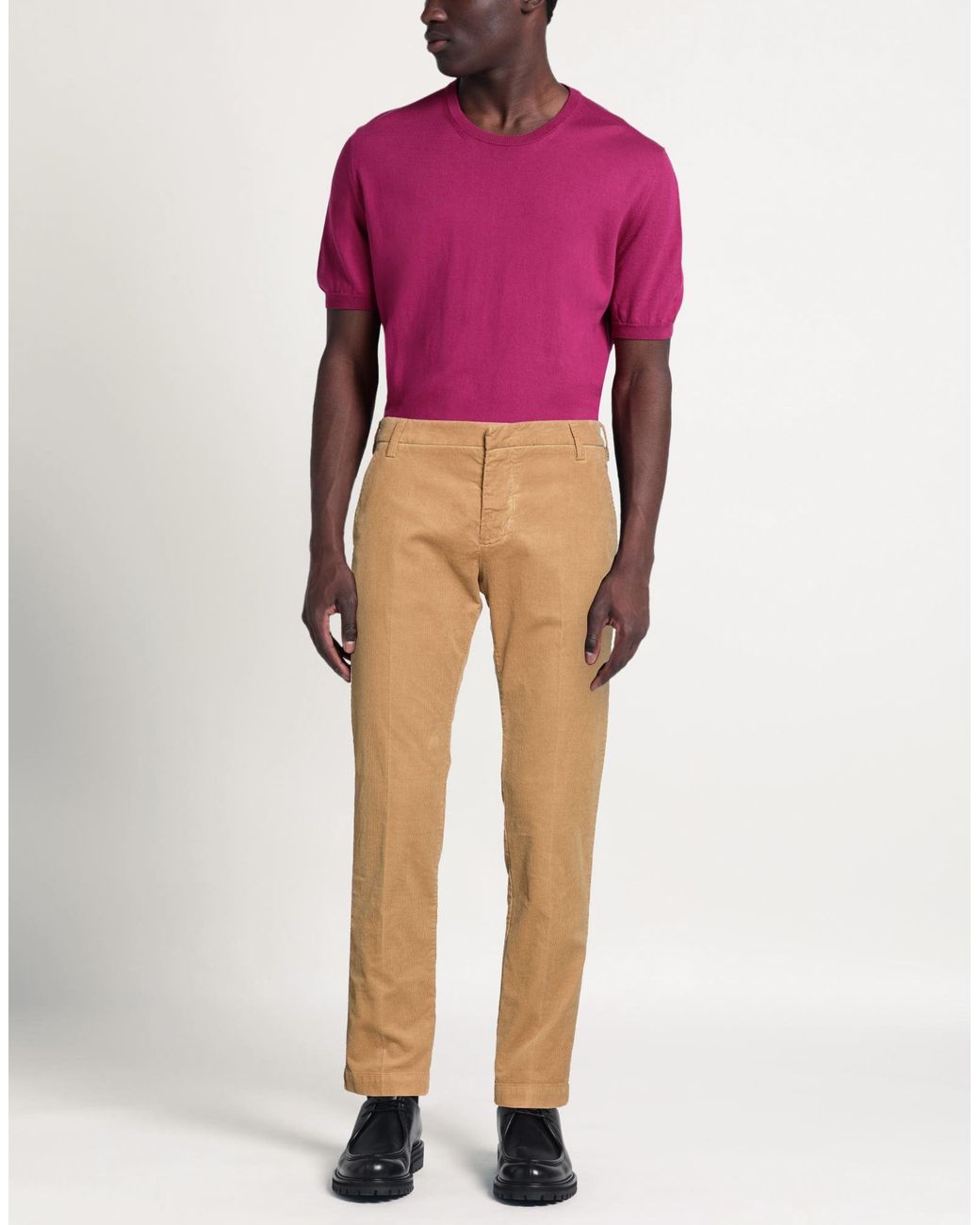 Entre Amis Brown Camel Pants Cotton, Elastane for men
