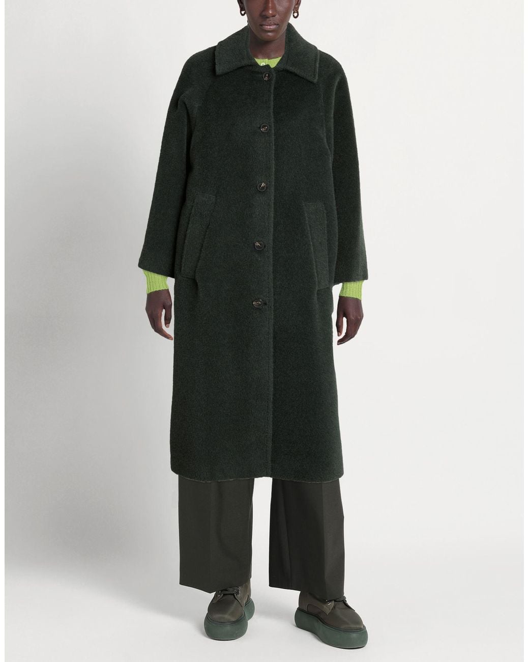 ANNIE PARIS Black Dark Coat Alpaca Wool, Virgin Wool