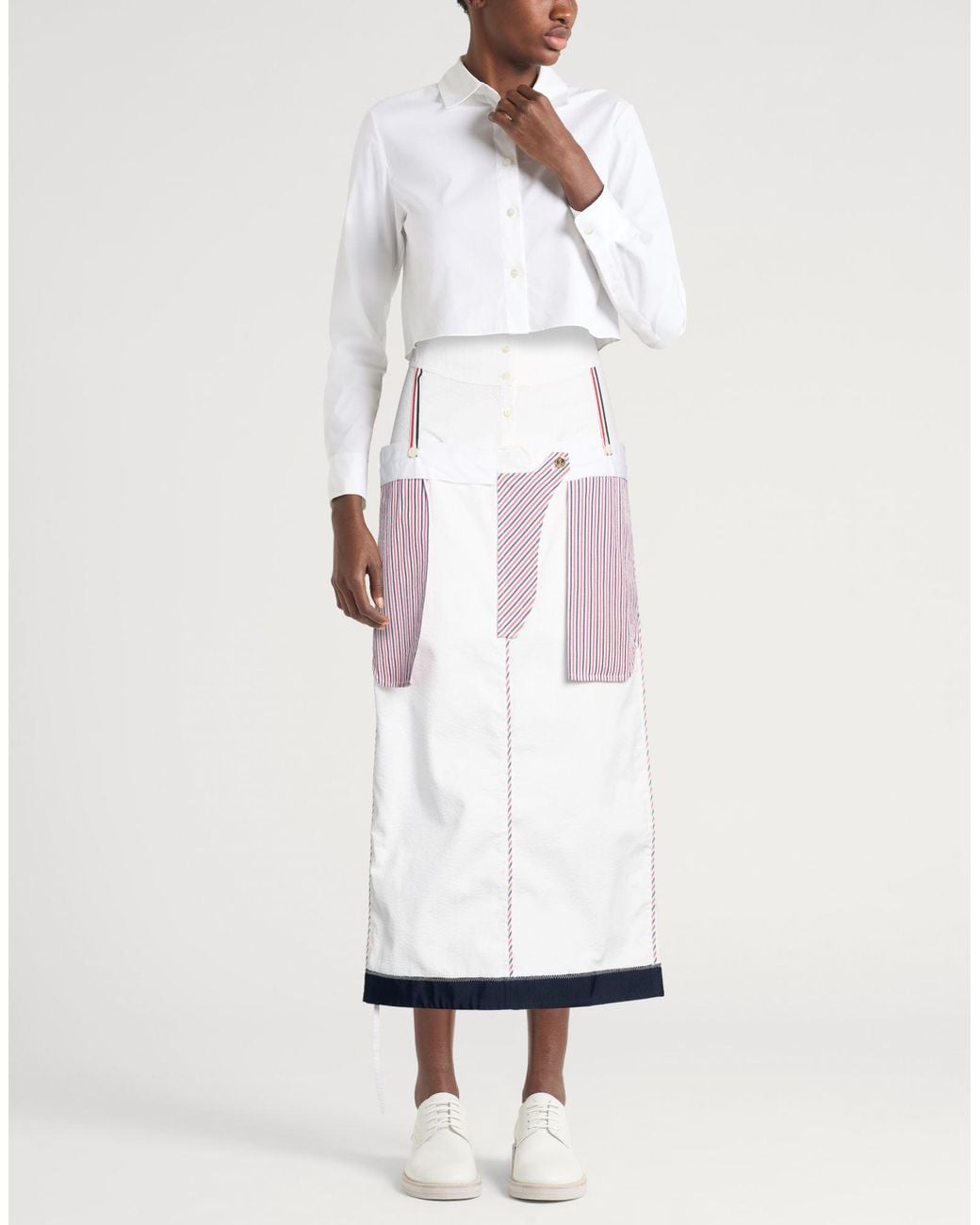 Thom Browne White Maxi Skirt Wool, Silk