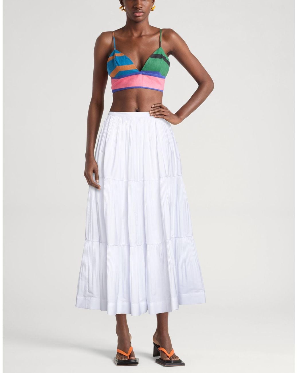 Patrizia Pepe White Midi Skirt Cotton, Polyester
