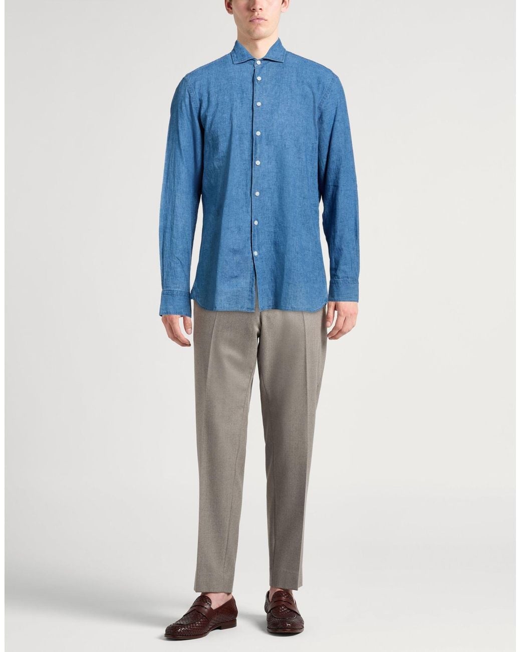 Hackett Blue Shirt Linen, Cotton for men