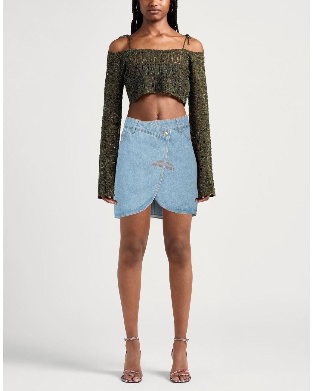 Gcds Blue Denim Skirt Cotton