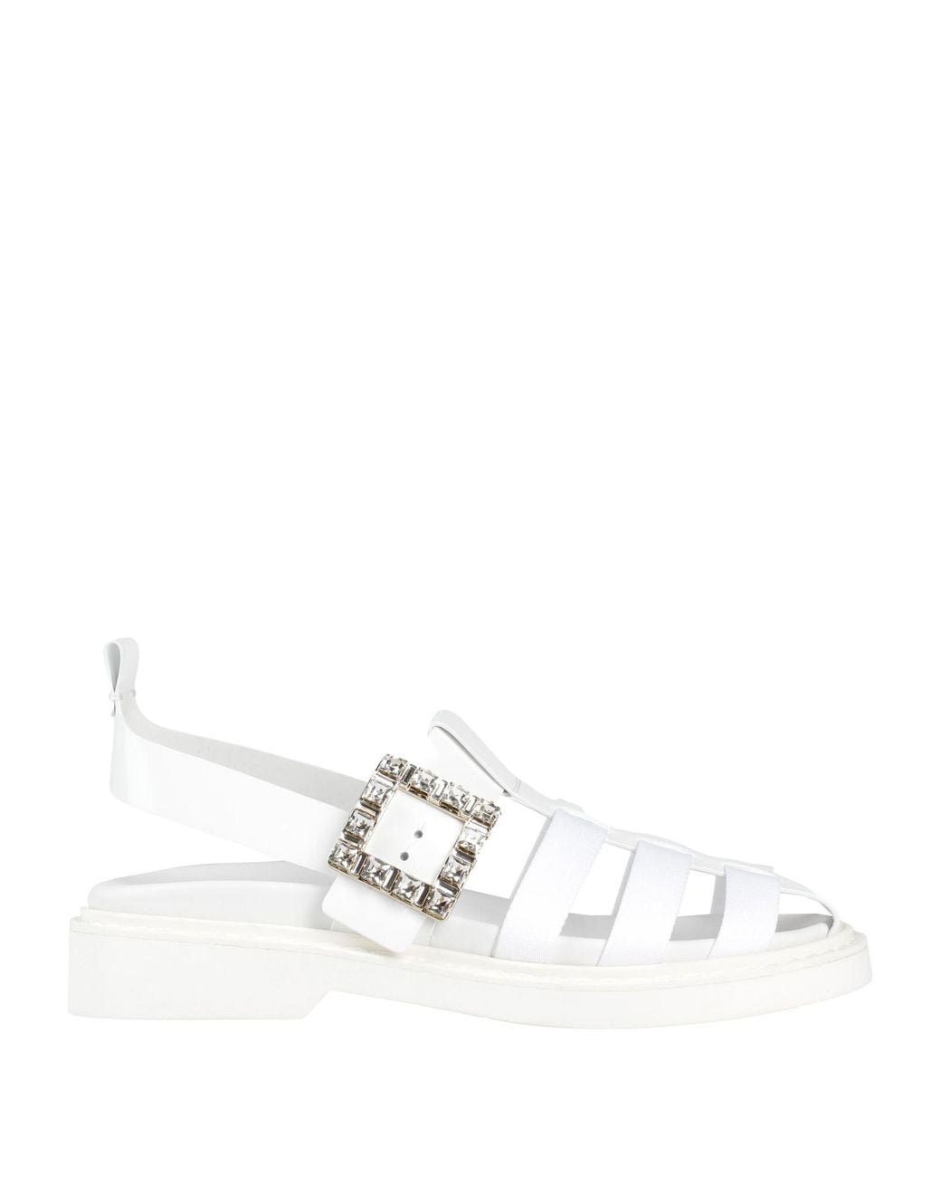Roger Vivier White Sandals Leather, Textile Fibers
