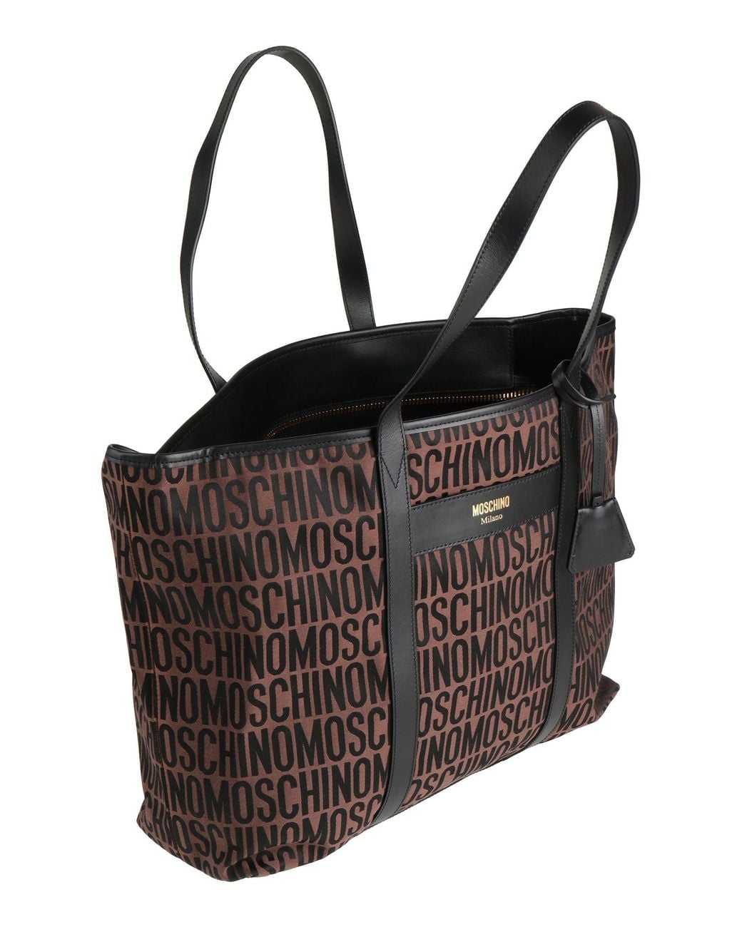 Moschino Brown Handbag Leather, Textile Fibers