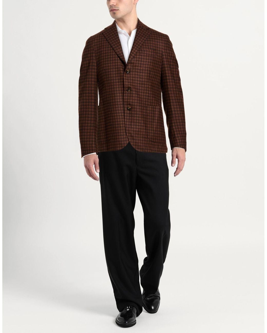SARTITUDE NAPOLI Brown Chocolate Blazer Virgin Wool, Linen, Silk, Elastane for men