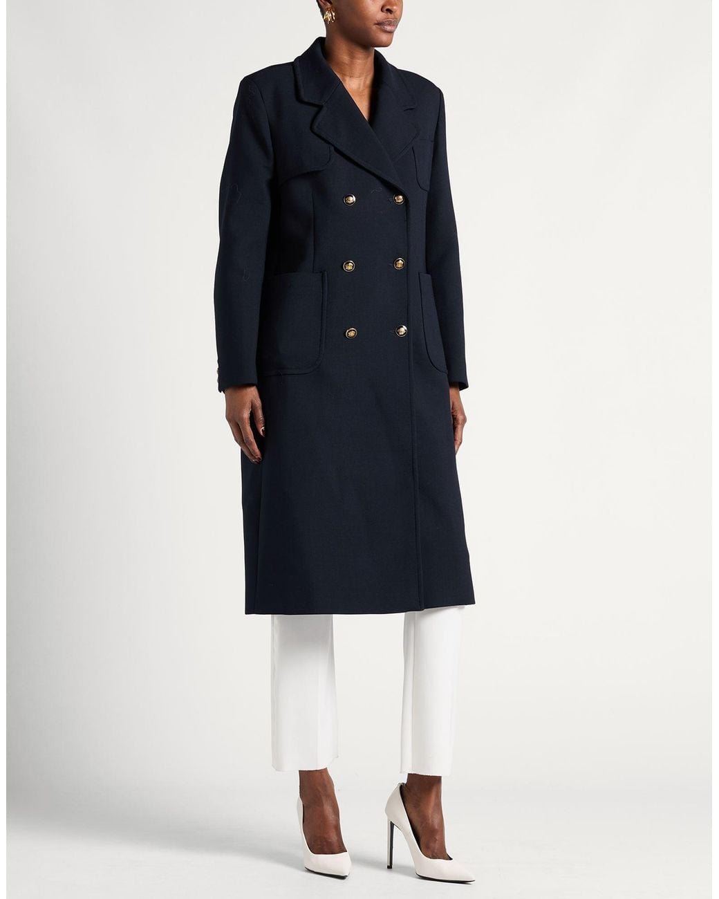 Sandro Blue Midnight Coat Polyester, Virgin Wool, Elastane