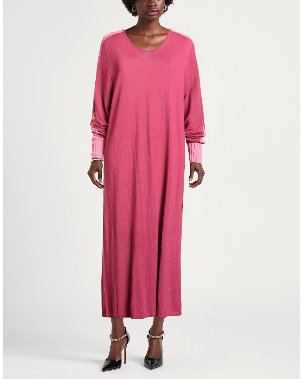 Marina Rinaldi Pink Midi Dress Acrylic, Virgin Wool