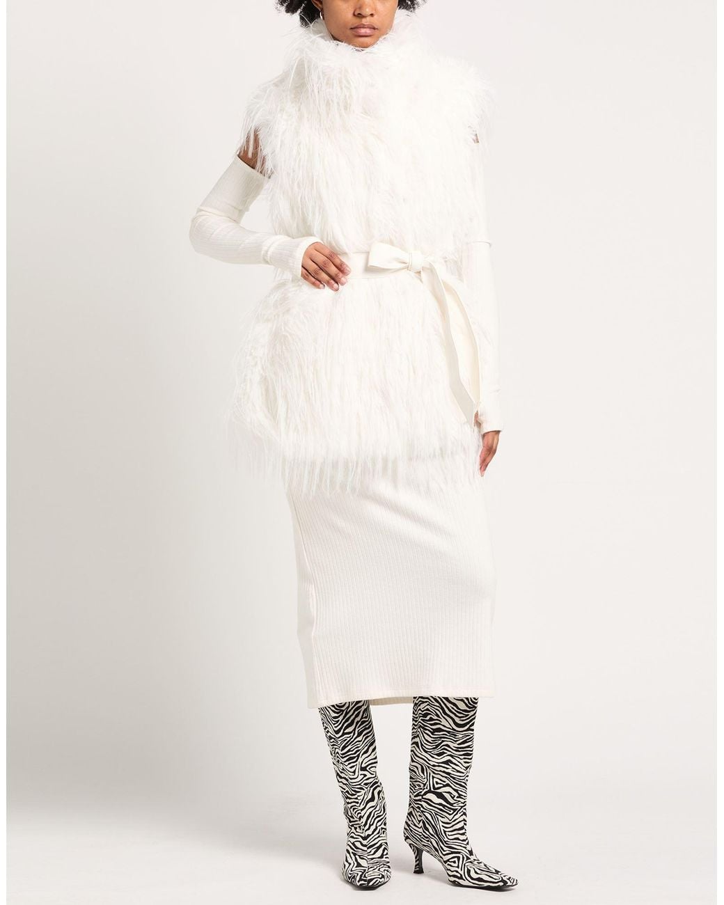 Pinko White Shearling & Teddy