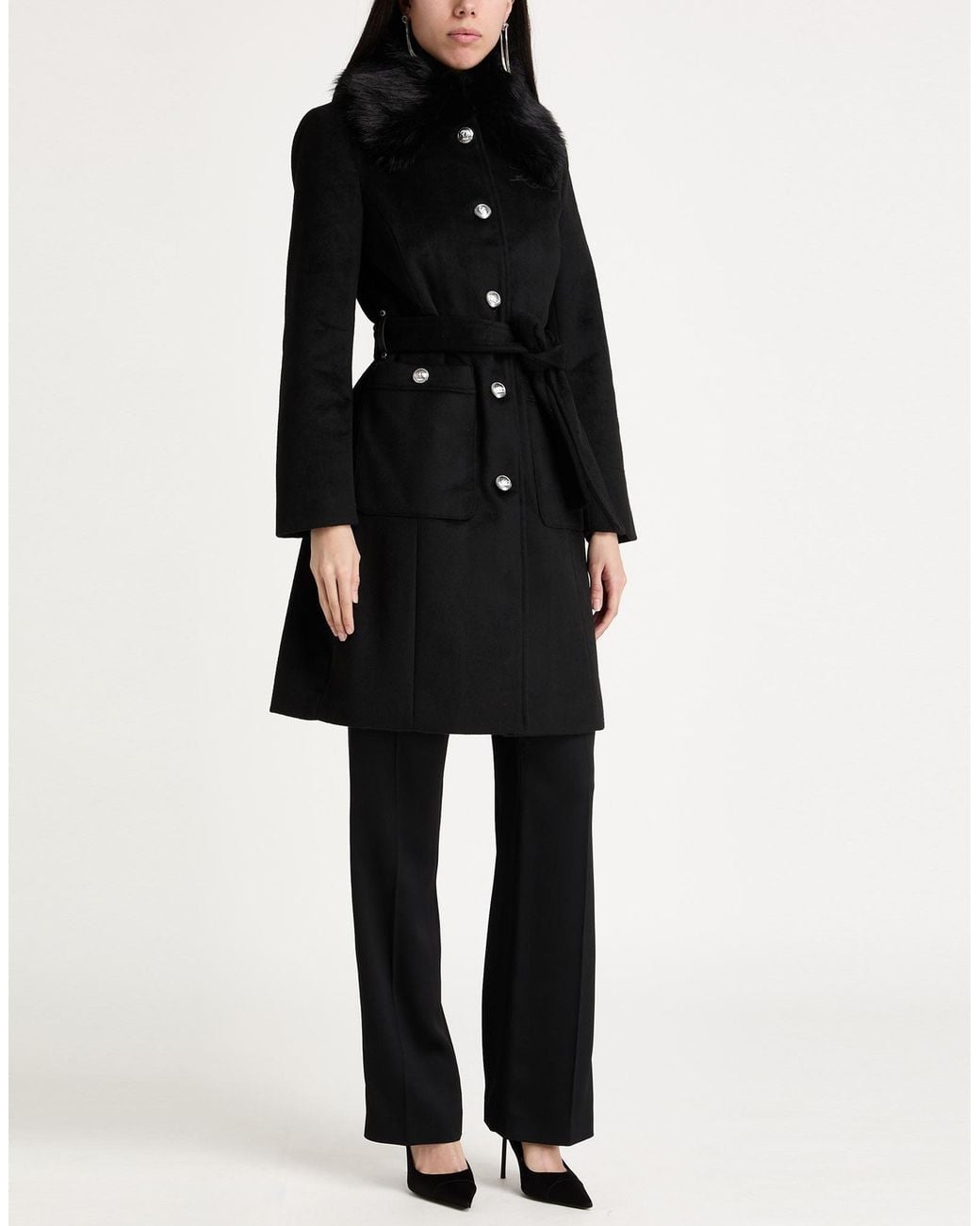 Karl Lagerfeld Black Coat Wool, Polyester