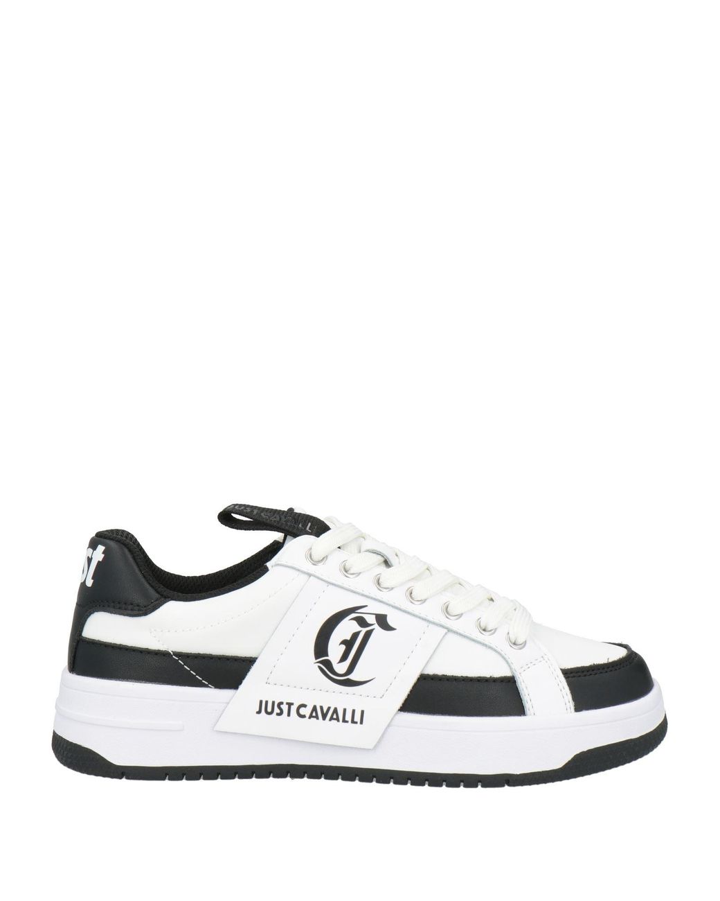 Just Cavalli White Logo-Print Leather Sneakers