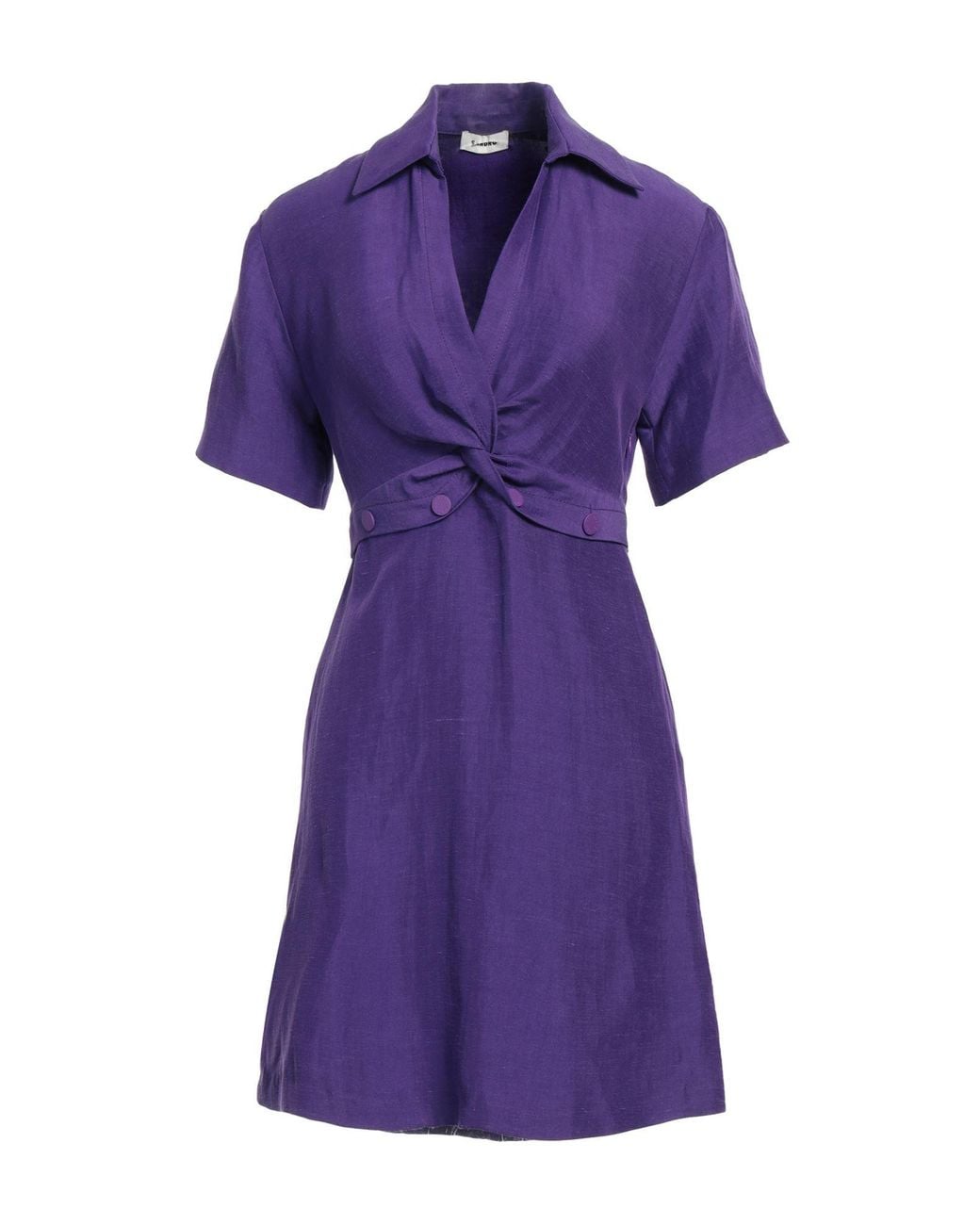 Sandro Purple Mini Dress Viscose, Linen