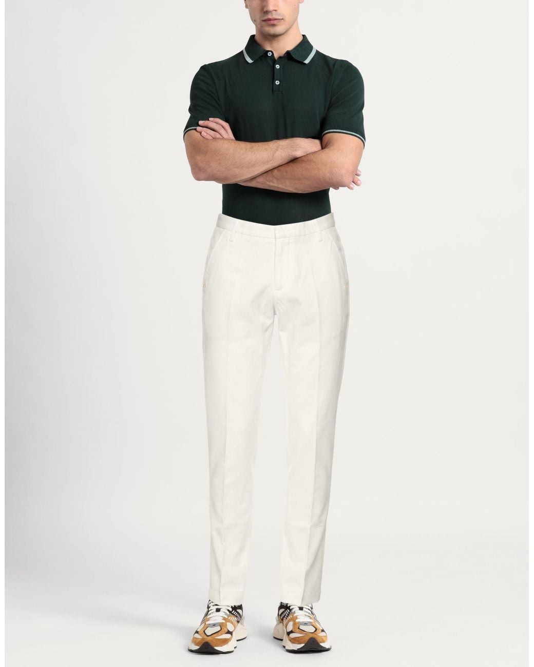 Entre Amis White Cream Pants Cotton, Elastane for men