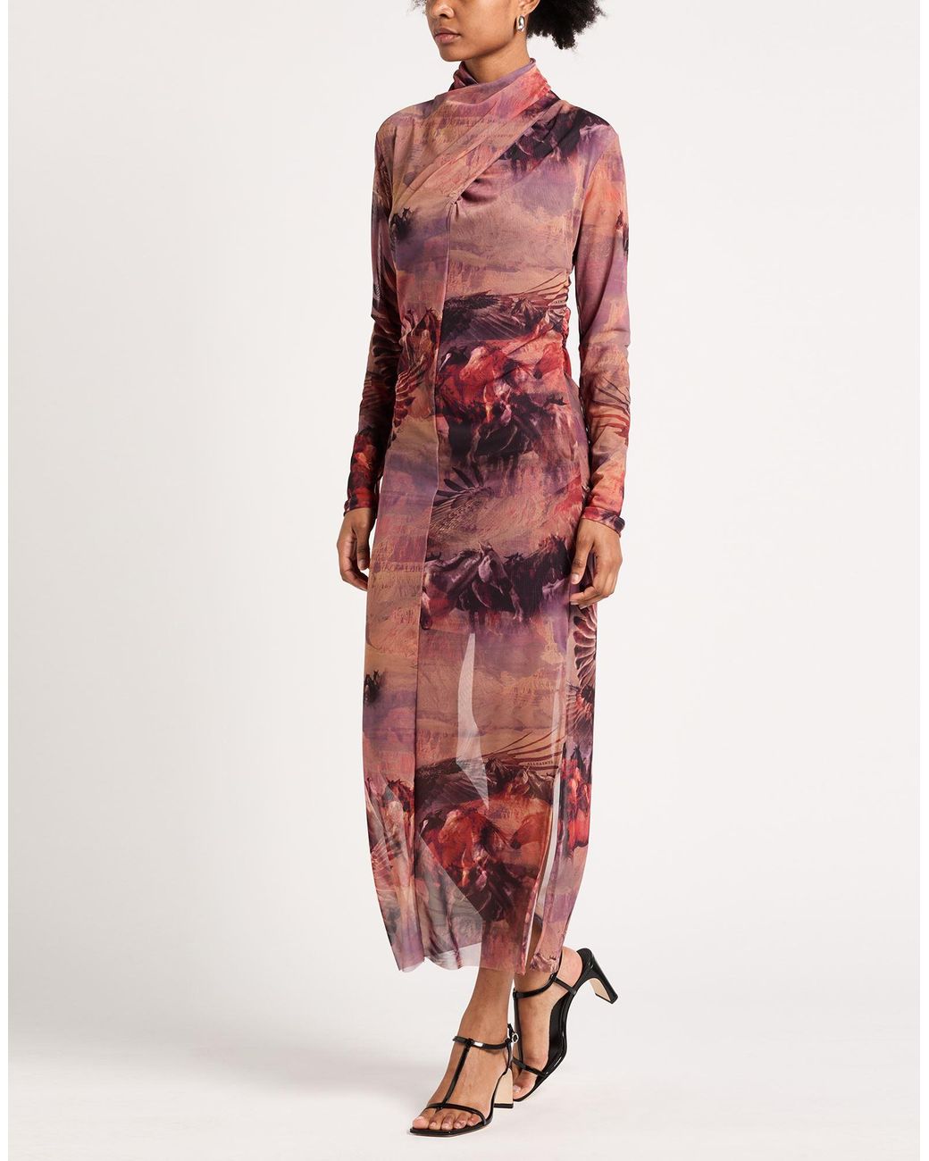 AllSaints Red Mauve Maxi Dress Polyester, Elastane
