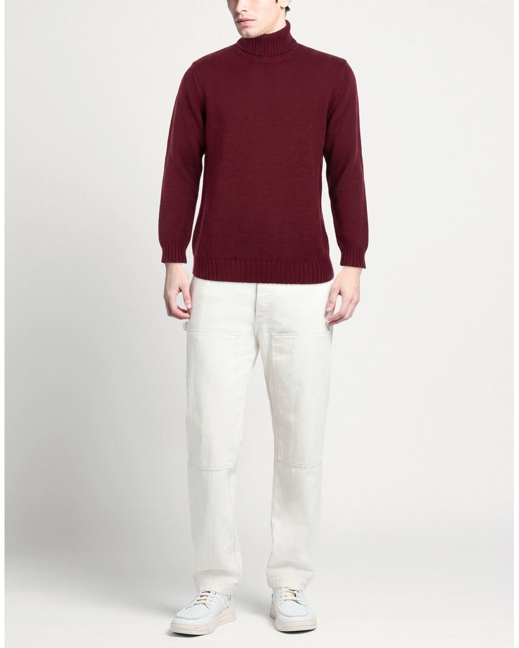 Retois Red Burgundy Turtleneck Cotton, Merino Wool for men