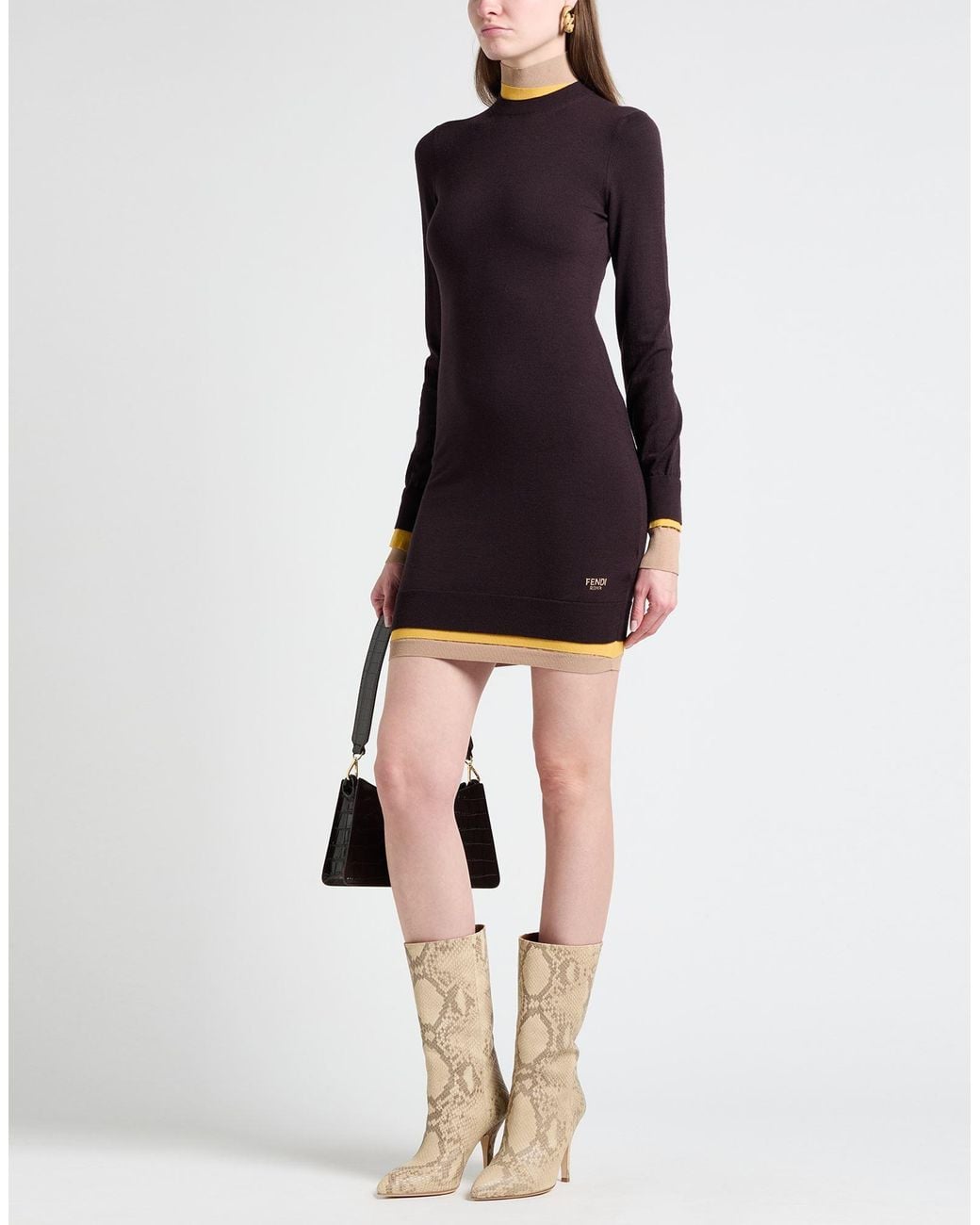 Fendi Black Mini Dress Wool, Polyamide, Viscose, Polyurethane, Polyester