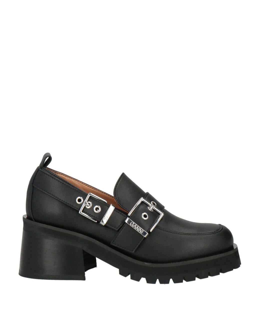 Ganni Black Round-Toe Block-Heel Loafers
