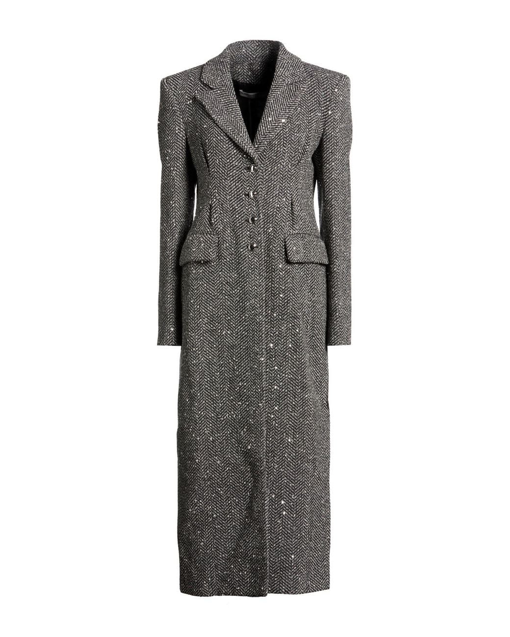 Alessandra Rich Gray Coat Virgin Wool, Synthetic Fibers, Cotton, Polyester, Silk